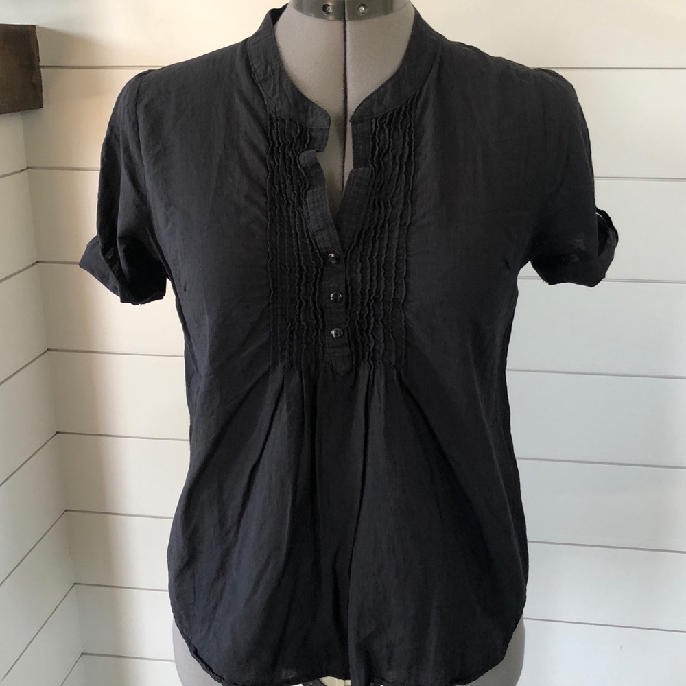 H&M 100% Cotton Black Half Button Blouse size 10